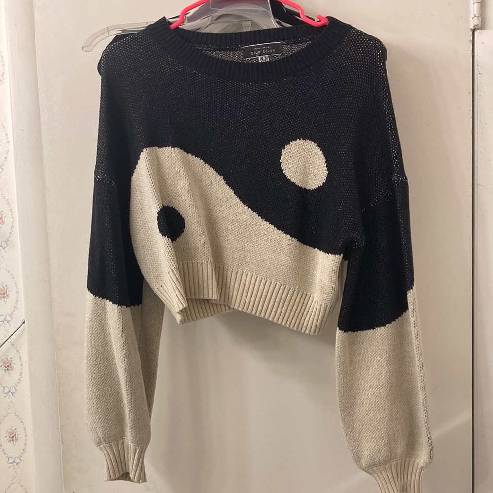 Dolls Kill Black and Cream Crew Neck Sweater